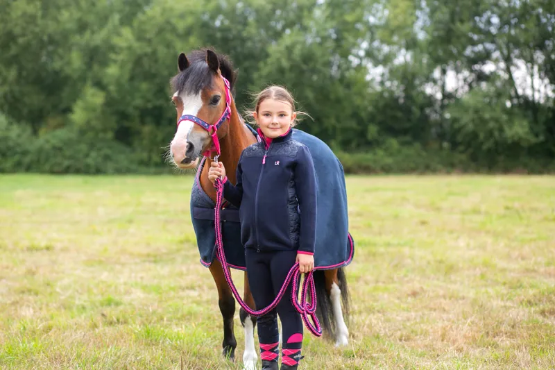 Hy Equestrian Rosie Fleece Rug By Little Rider - Navy/Pink-1